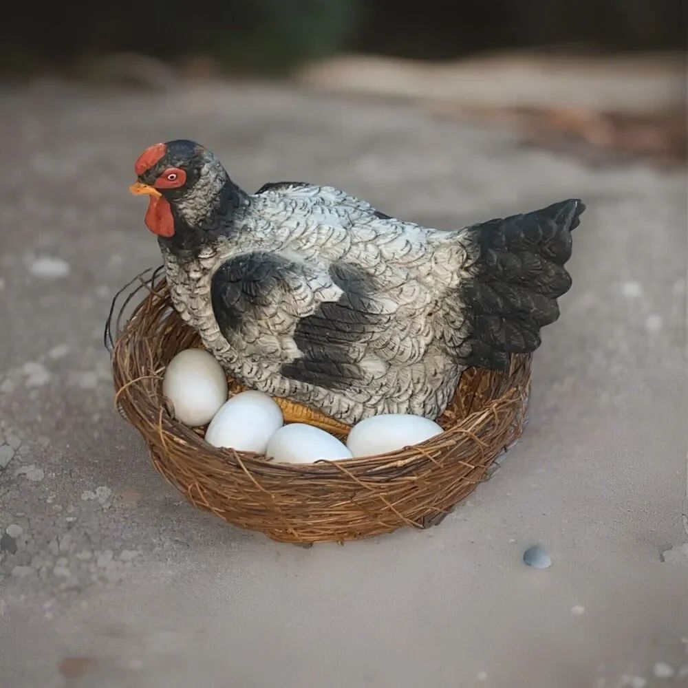 Vtg Chicken Hen Mother eggs nest Figure MIC Taiwan Rooster statue large